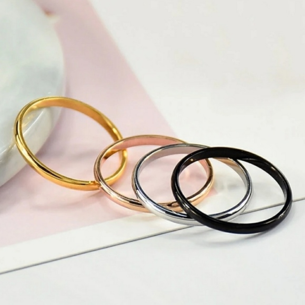 Simple 2mm Rose Gold Tone Stackable Band Ring - Picture 4 of 4